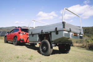 rear side view of high suspension on aluminium trailer Premium Aluminium Trailer with High Payload, Tailored for Brisbane and Gold Coast Adventures