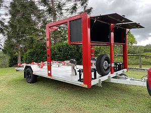 Low-profile design of the Blaze Toy Hauler and Flatbed Trailer enhances stability and ease of use