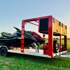 Blaze Trailers Toy Hauler and Flatbed Trailer for for weekend getaway on the water