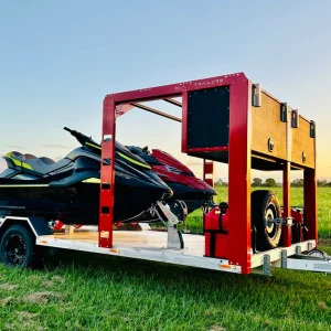 Blaze Trailers Toy Hauler and Flatbed Trailer for for weekend getaway on the water