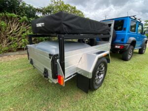 Blaze Nano Trailer with Dune rooftop tent and thule storage box. Compact, lightweight and ready for off road adventures.