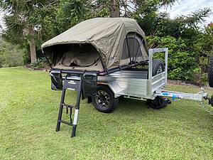 Blaze Nano Aluminium Trailer with roof top tent folded out